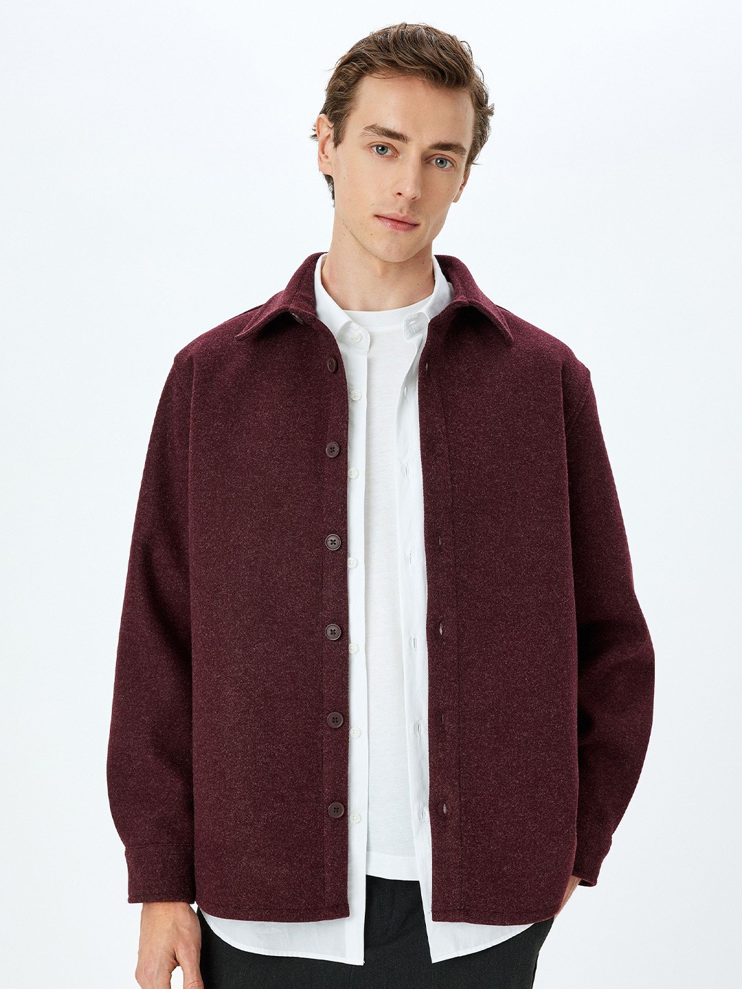 

Koton Men Solid Long Sleeves Relaxed Fit Casual Shacket, Maroon