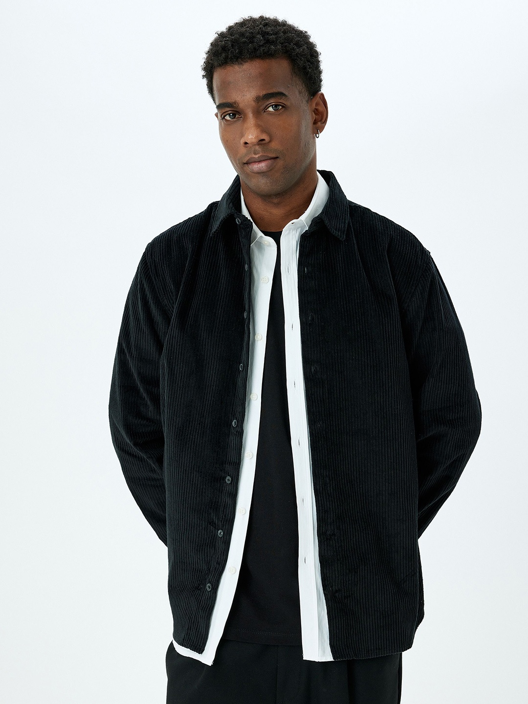 

Koton Men Spread Collar Textured Cotton Casual Shirt, Black