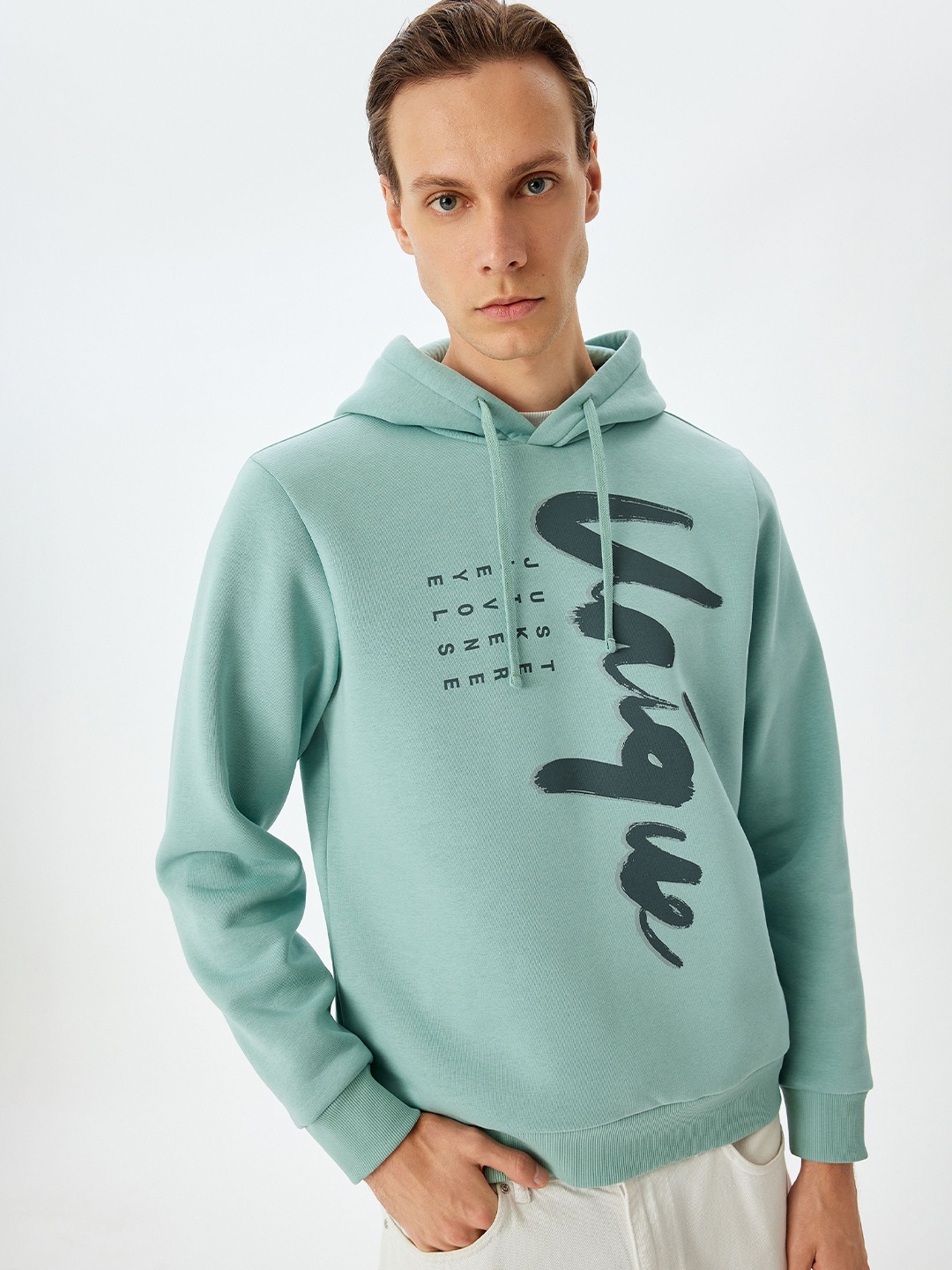 

Koton Men Typography Printed Hooded Pullover Sweatshirt, Green