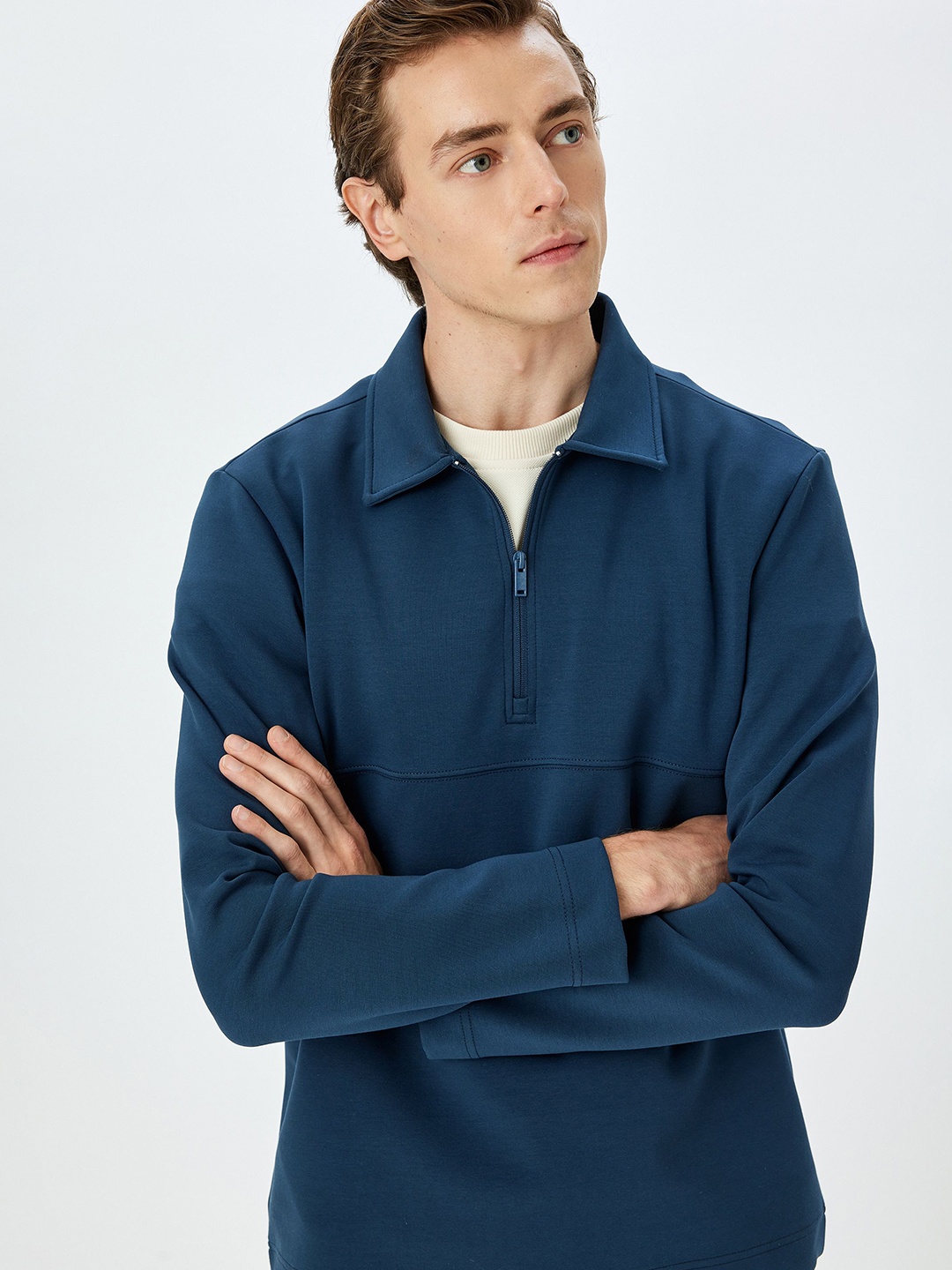 

Koton Men Shirt Collar Pullover Sweatshirt, Blue
