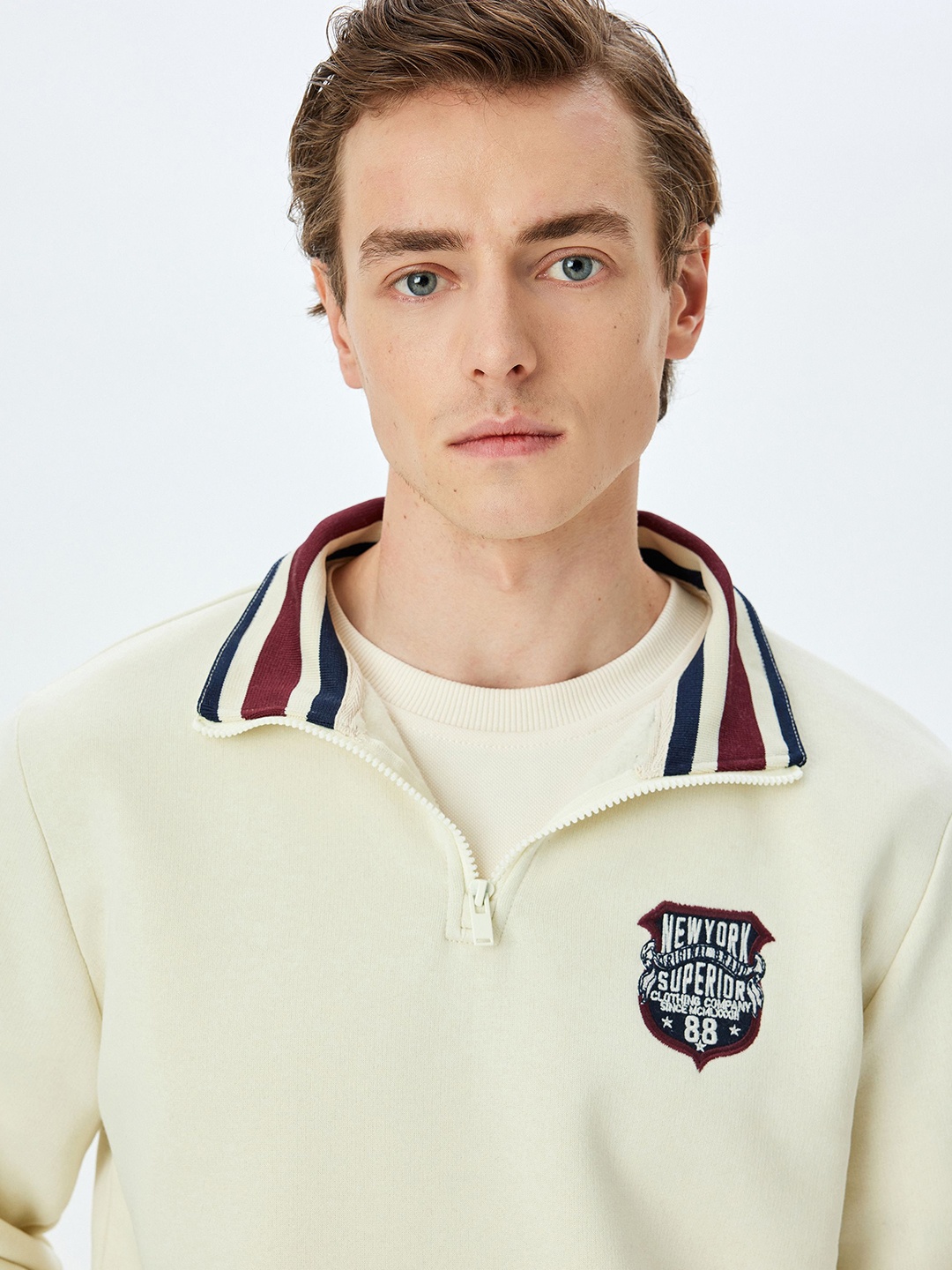 Koton Men Mock Collar Sweatshirt, Beige
