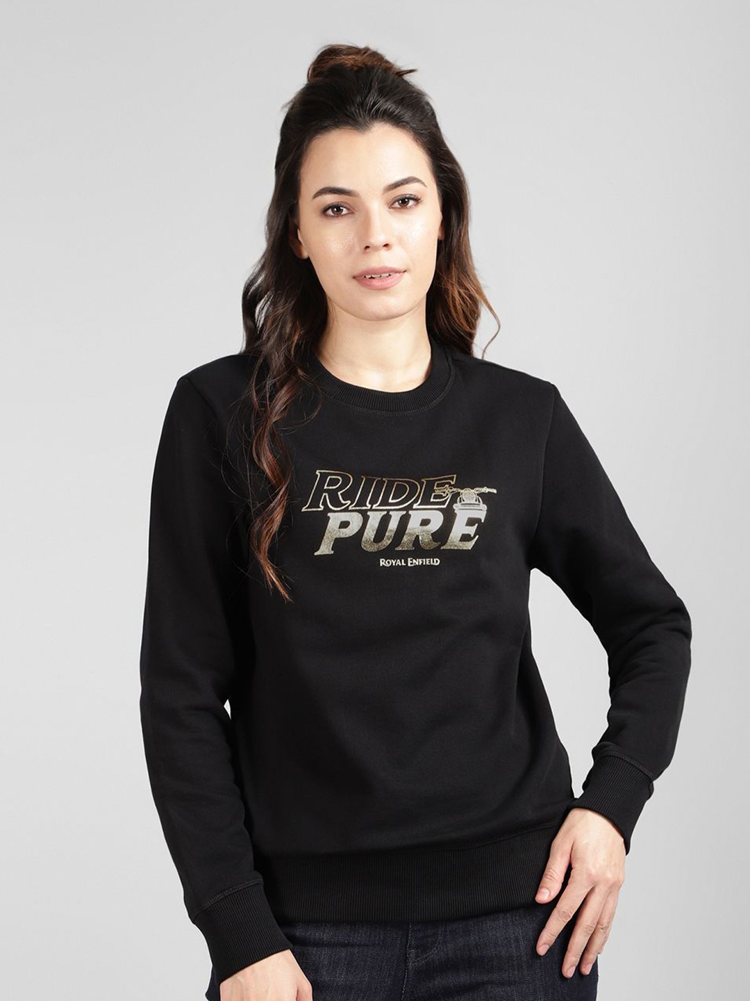 

Royal Enfield Women Printed Pullover Sweatshirt, Black