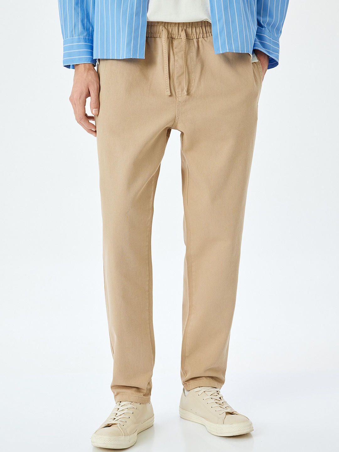 Koton Men Cotton Mid-Rise Straight Fit Trouser, Beige