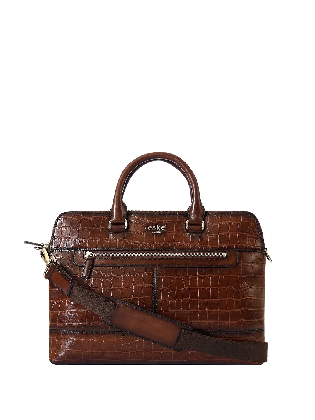 Eske Men Textured Leather Laptop Bag, Brown