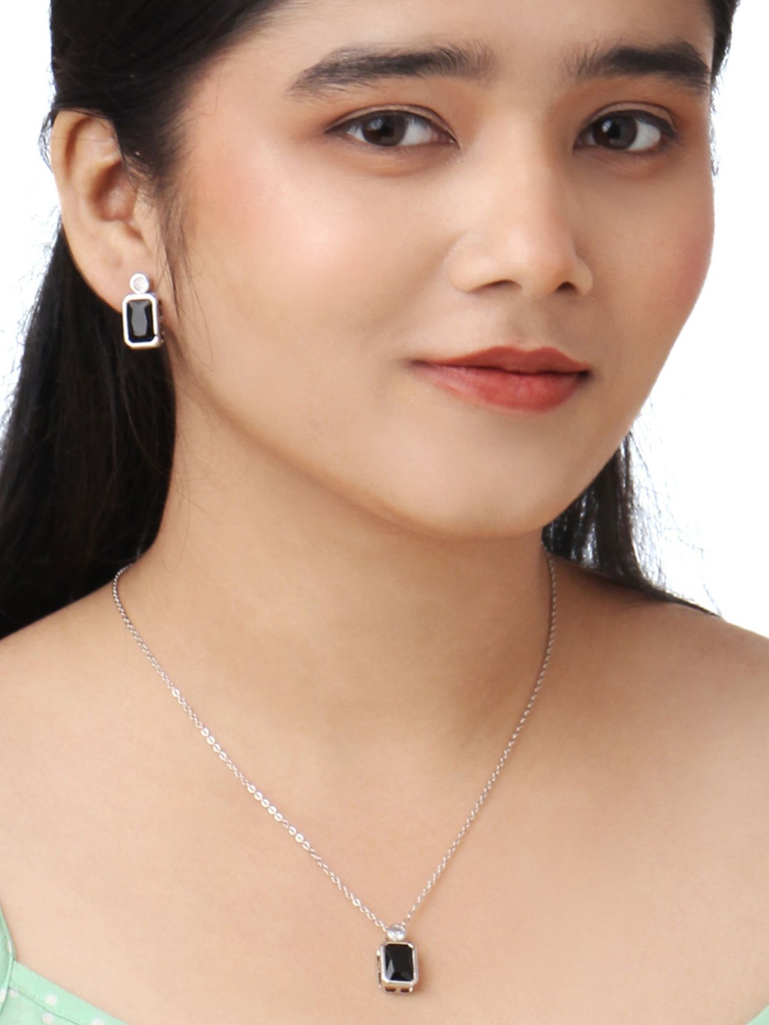 Kord Store Rhodium-Plated Stone Studded Jewellery Set, Silver