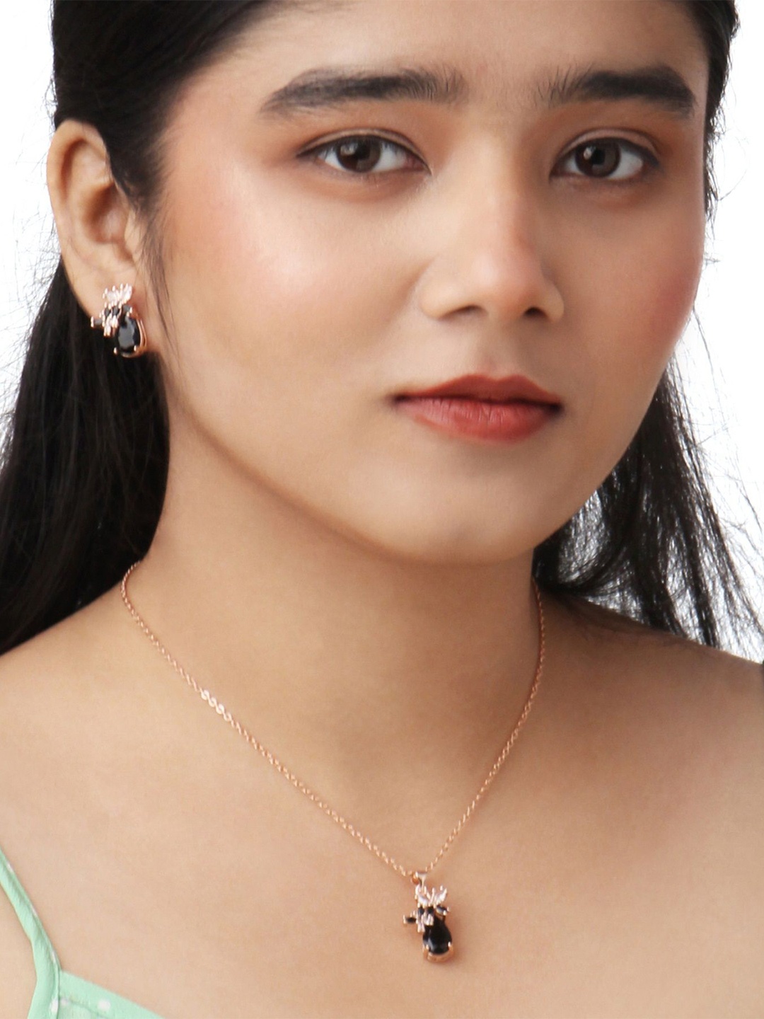Kord Store Rose Gold Plated CZ Studded Jewellery Set