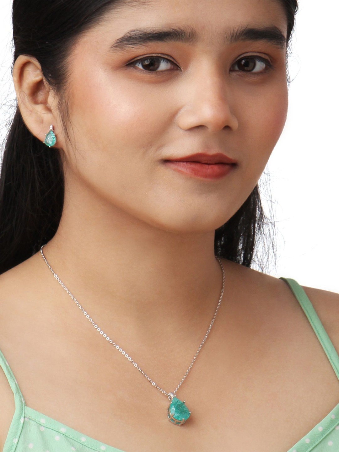 

Kord Store Rhodium-Plated Stone Studded Jewellery Set, Silver
