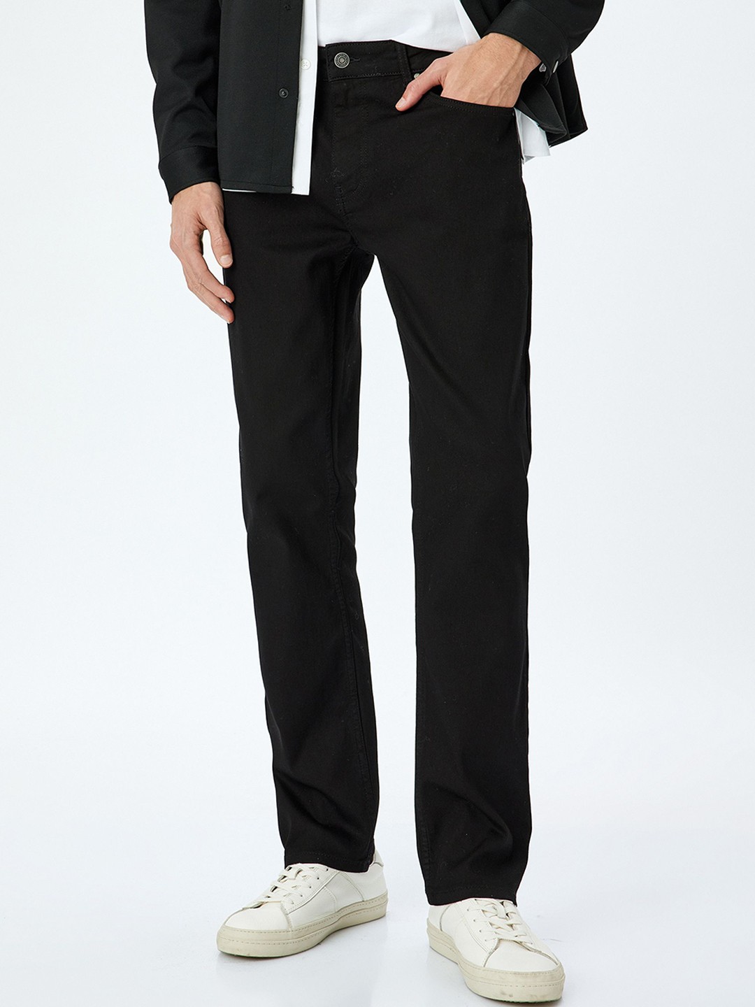 

Koton Men Straight Fit Mid - Rise Formal Trousers, Black