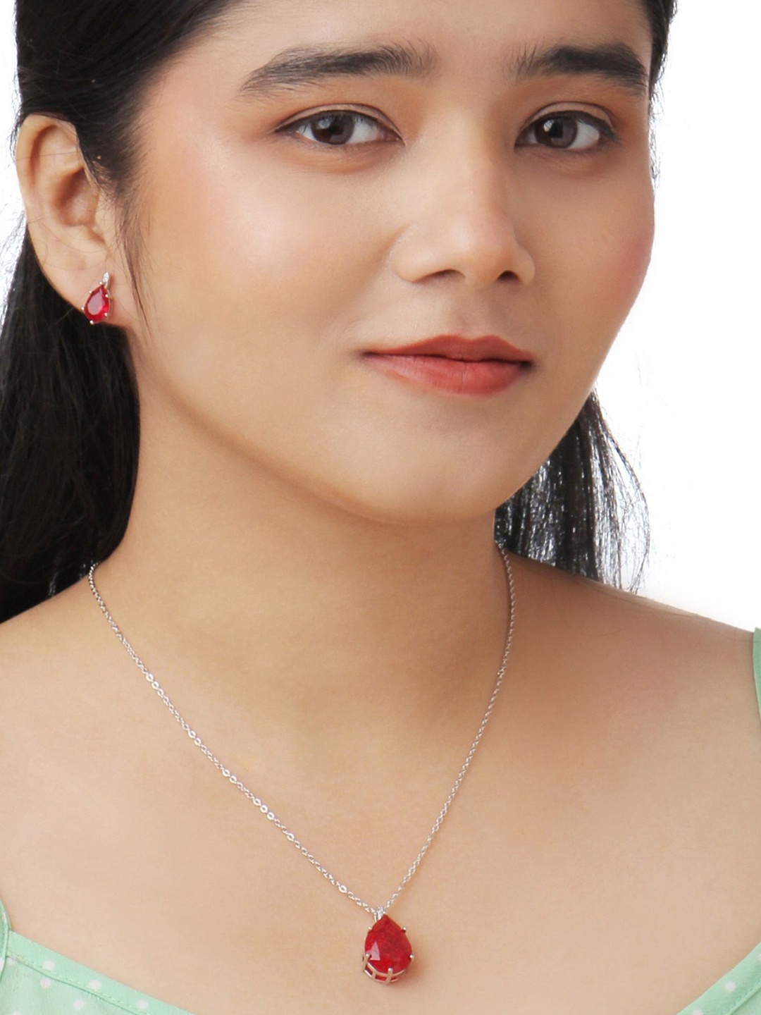 

Kord Store Rhodium-Plated American Diamond Studded Pendant and Earrings, Silver