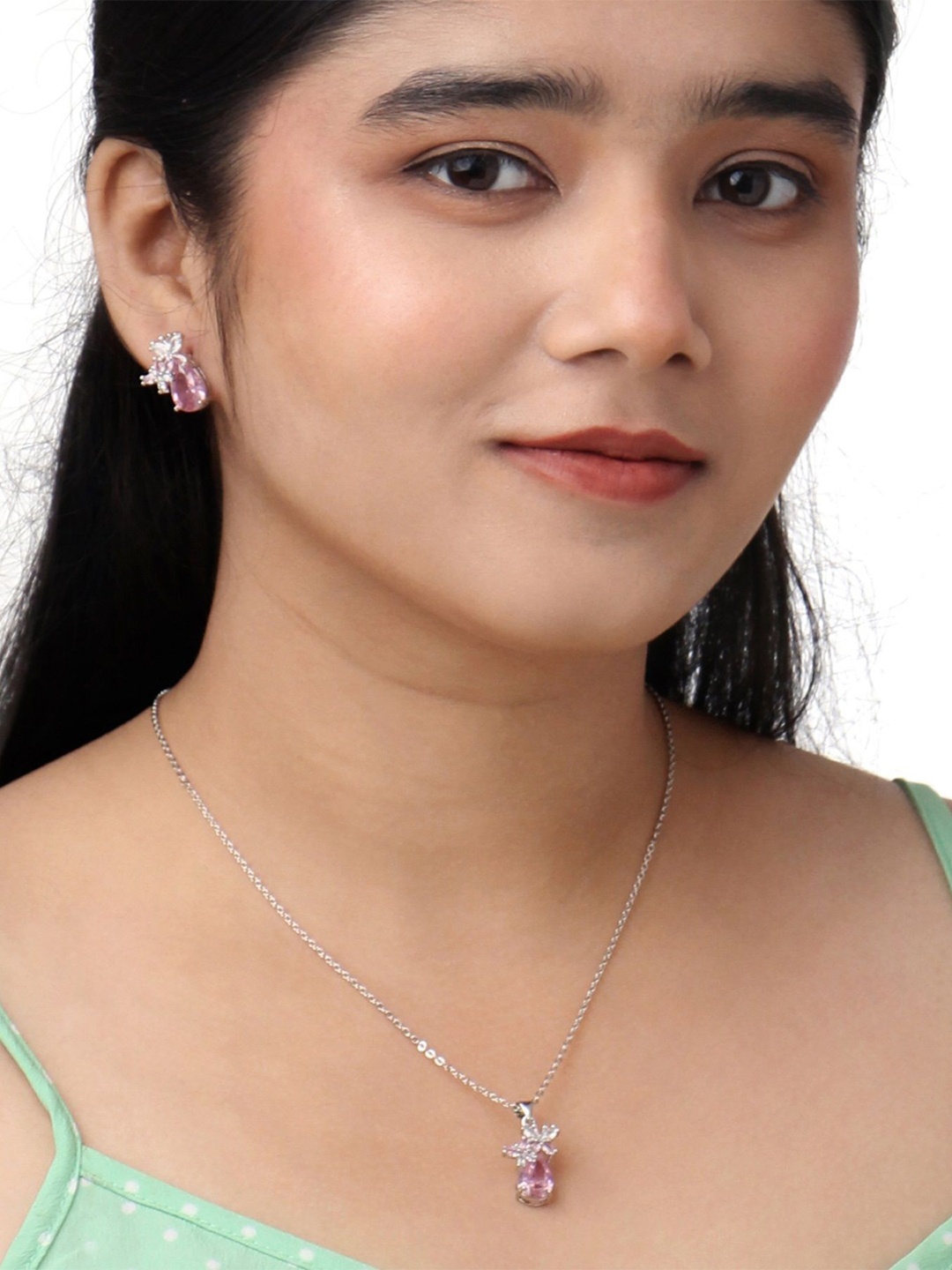 Kord Store Rhodium Plated CZ Studded Jewellery Set, Silver