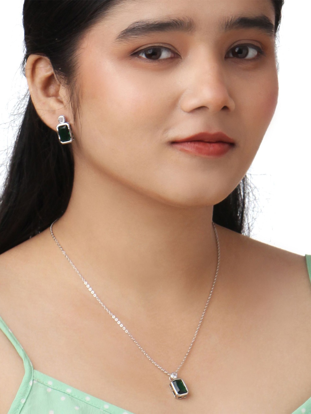 

Kord Store Rhodium-Plated Stone Studded Jewellery Set, Silver