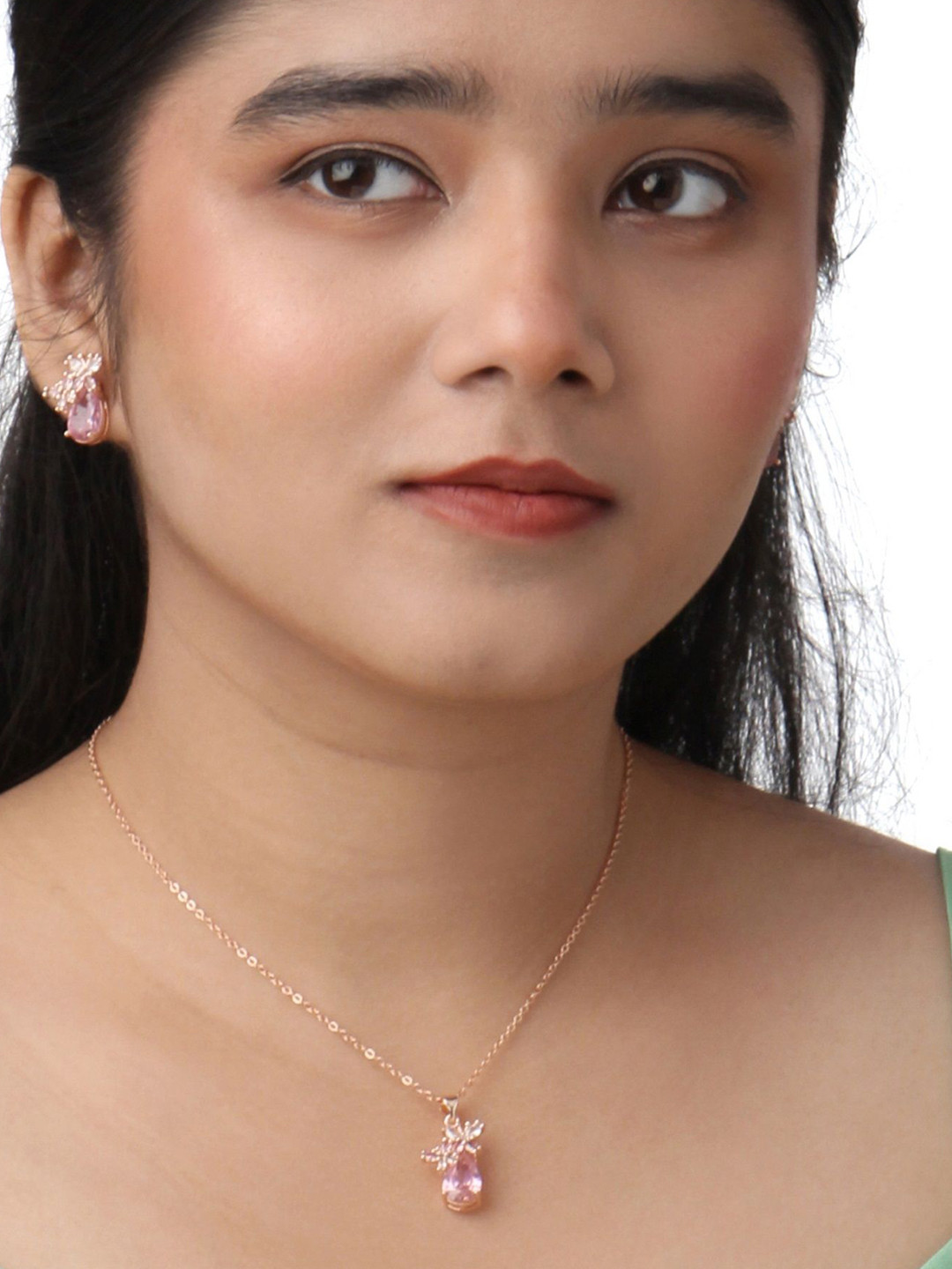 

Kord Store Rose Gold-Plated Cubic Zirconia Studded Pendant and Earrings