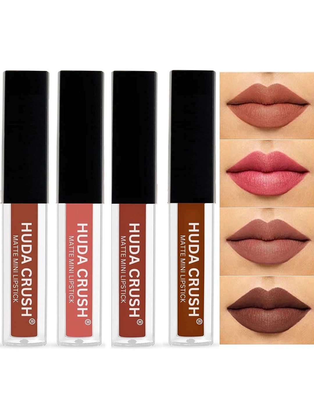 

Huda crush Set of 4 Matte Mini Waterproof Liquid Lipstick- 7 ml Each- Nude Edition