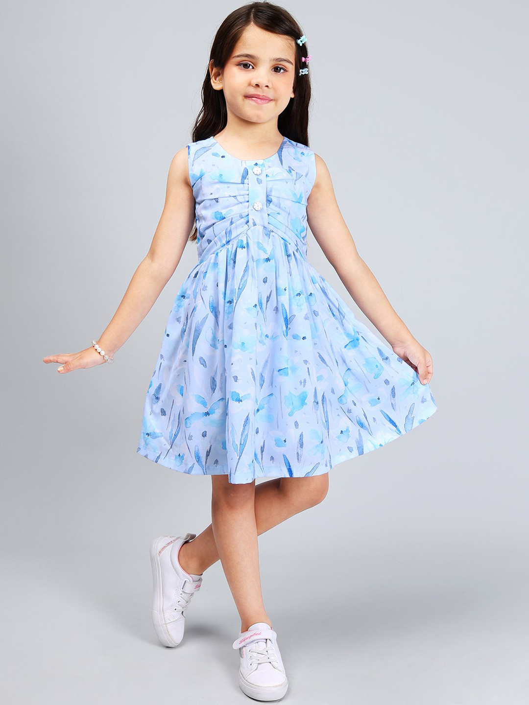 

PINK MERMAID Girls Abstract Printed A-Line Knee Length Dress, Blue