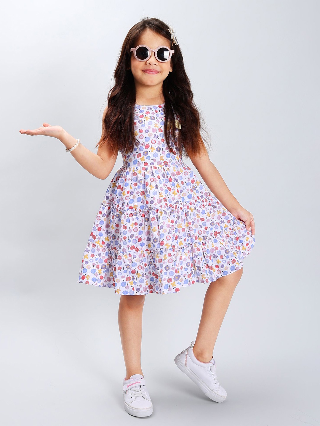 

PINK MERMAID Girls Cotton Printed Fit and Flare Dress, Purple