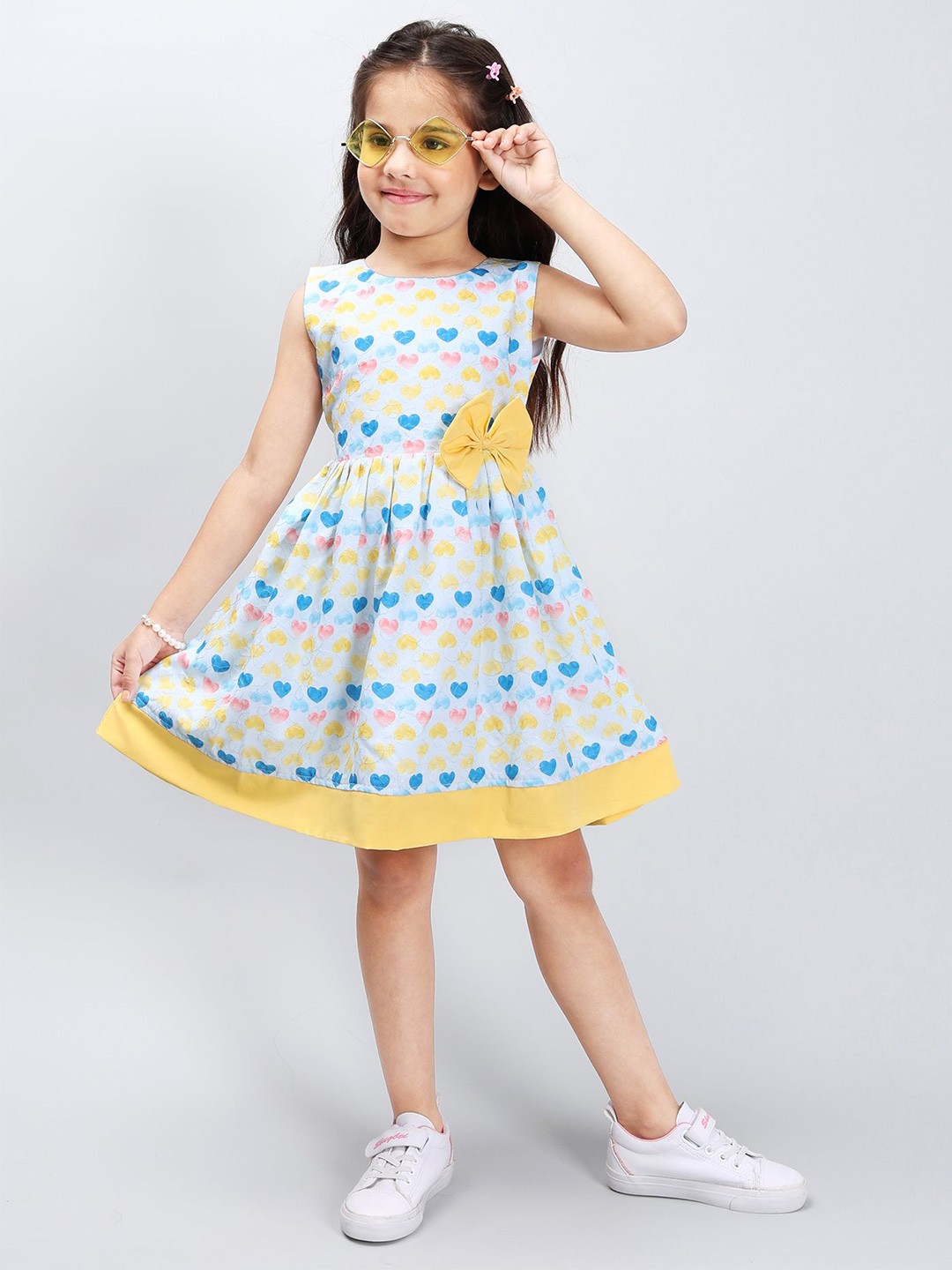 

PINK MERMAID Girls Printed Fit and Flare Dress, Blue