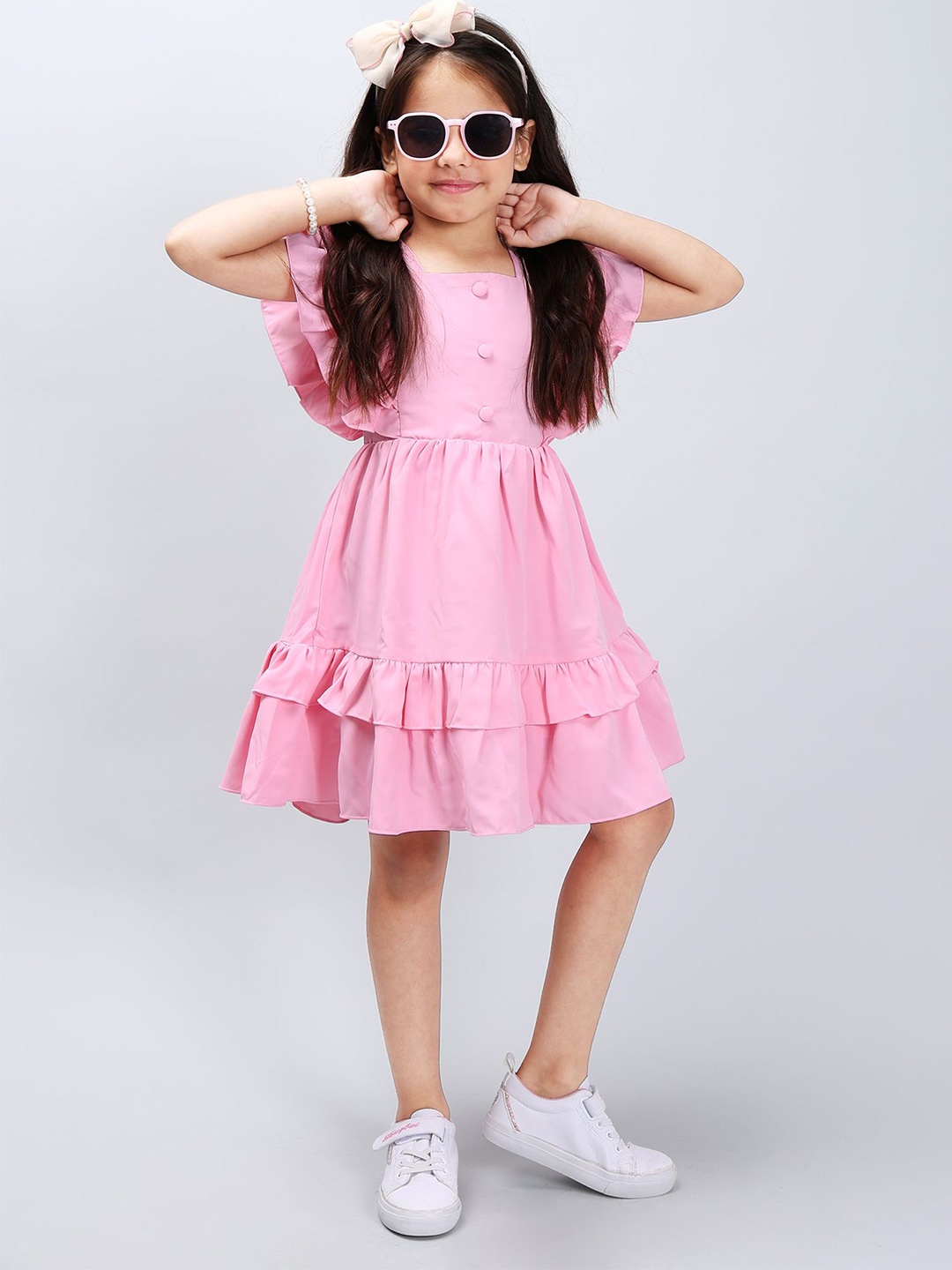 

PINK MERMAID Cotton Flared Sleeves Fit and Flare Dress