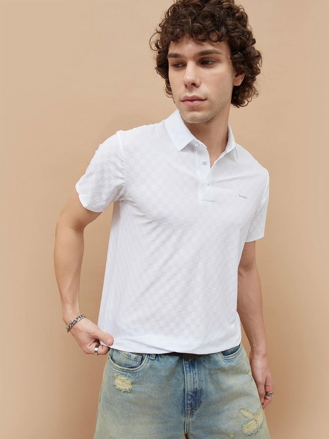 

Bossini Men Self Design Polo Collar T-shirt, White