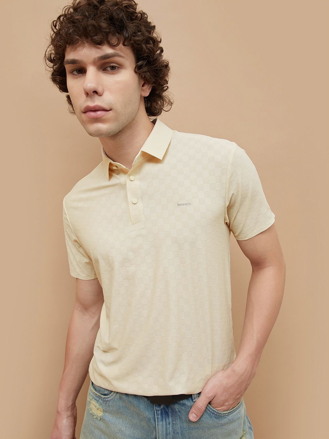 

Bossini Men Self Design Polo Collar T-shirt, Yellow