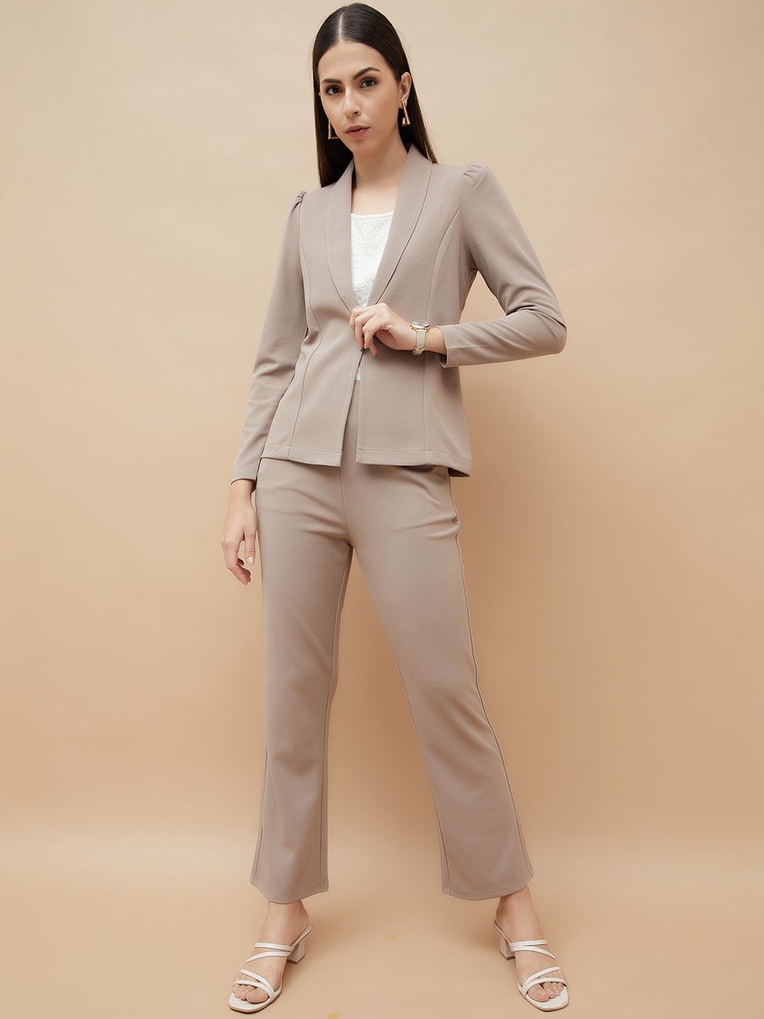 

CODE by Lifestyle Women Solid Shawl Collar Tailored Jacket, Beige