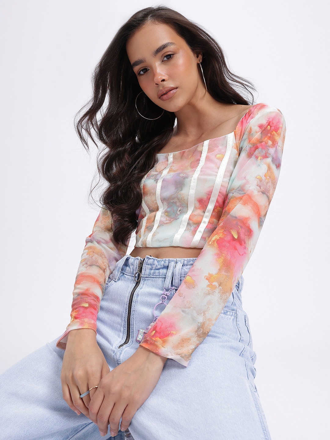 

glitchez Sheer Ambition Semi-Sheer Corset Style Top, Multi