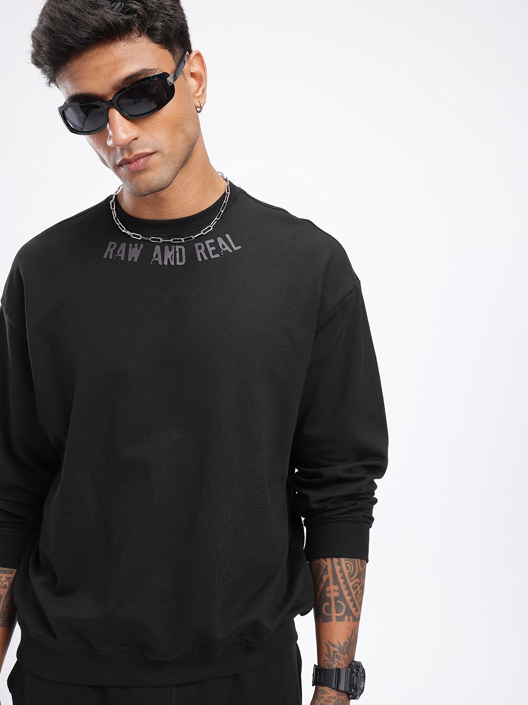

glitchez Classic Swag Relaxed fit Sweatshirt & Joggers Co-Ords, Black