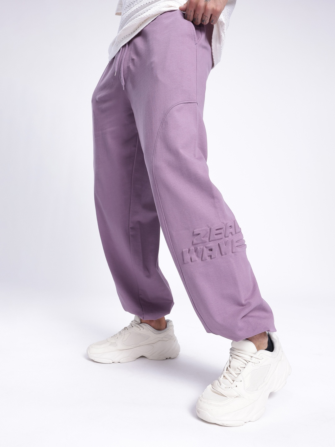 

glitchez Men City Cool Embossed Cotton Terry Relaxed Fit Joggers, Lavender