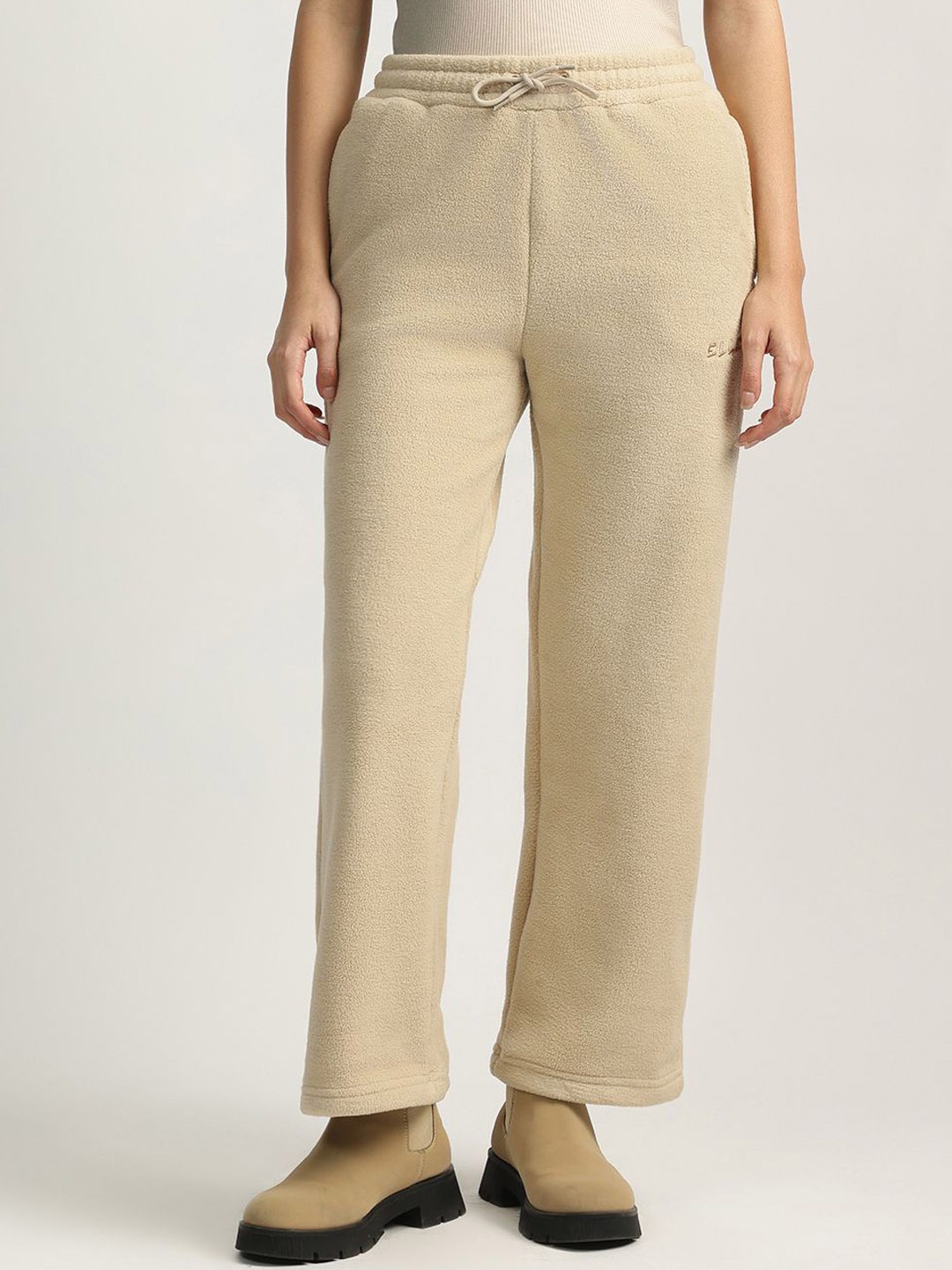

ELLE Women High-Rise Oversized Track Pants, Beige
