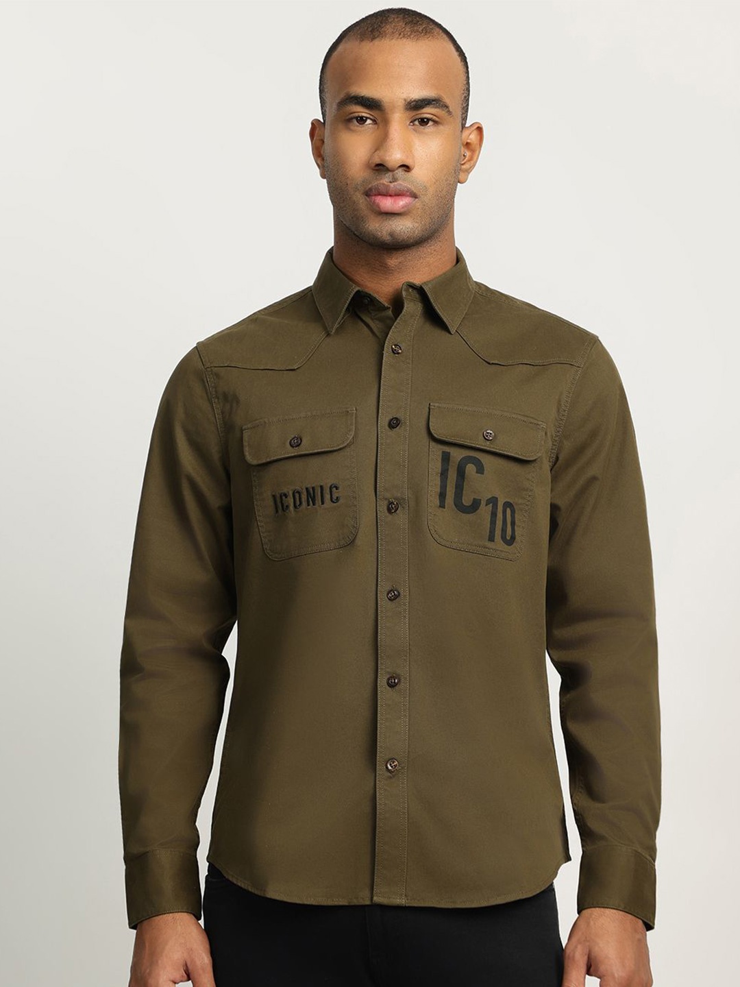 

Iconic Men Opaque Casual Shirt, Olive