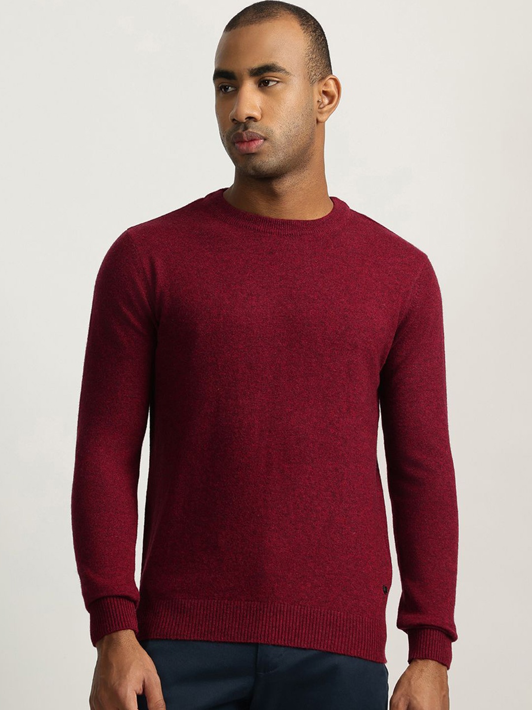 

Iconic Men Round Neck Woollen Pullover Sweater, Maroon