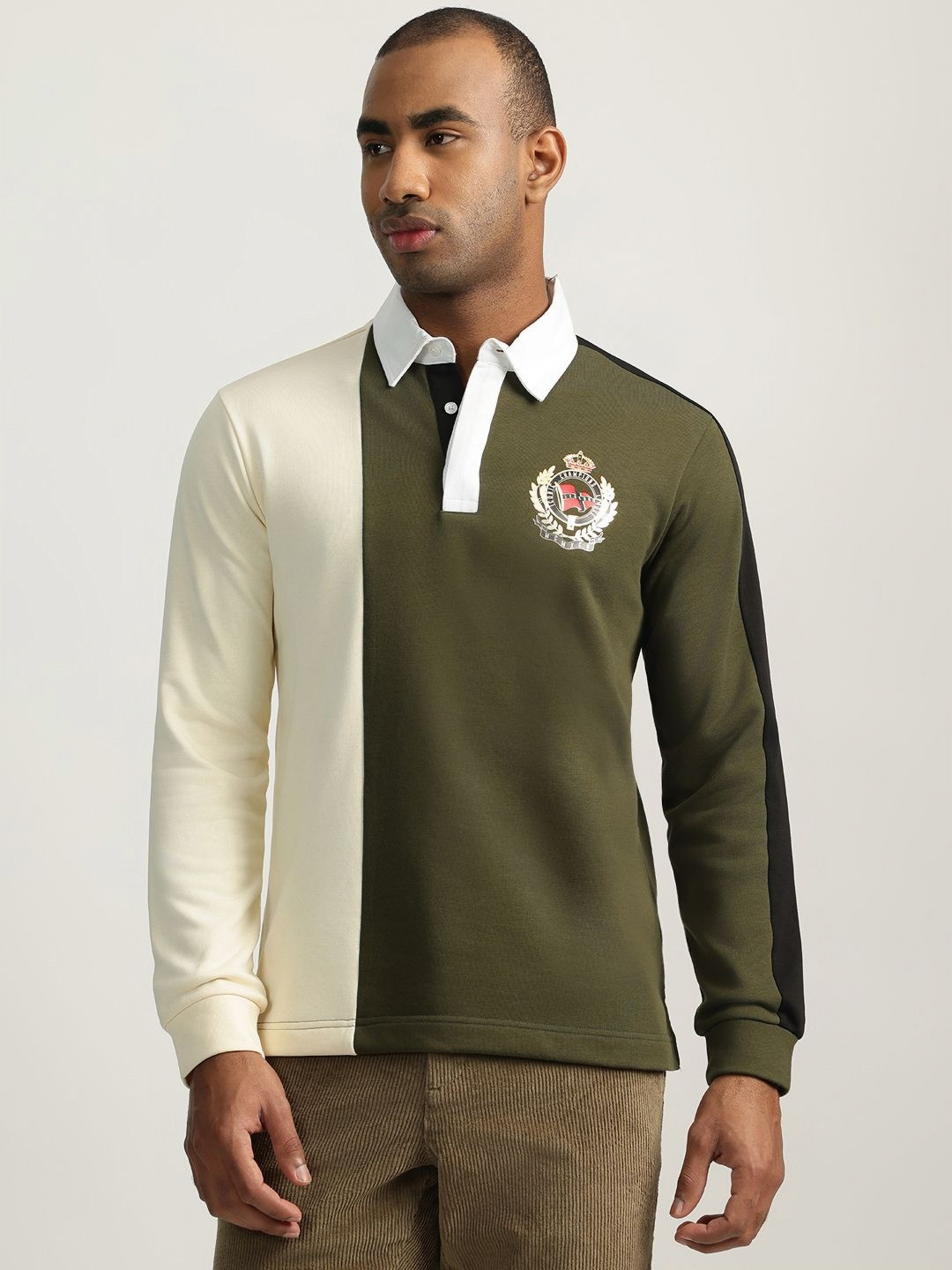 

Iconic Men Colourblocked Polo Collar Cotton T-shirt, Olive