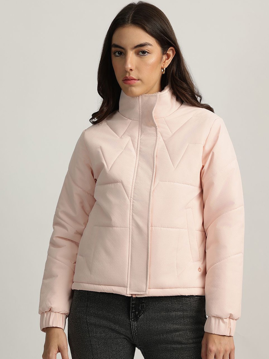 

Iconic Women Mock Collar Solid Casual Parka Jacket, Pink