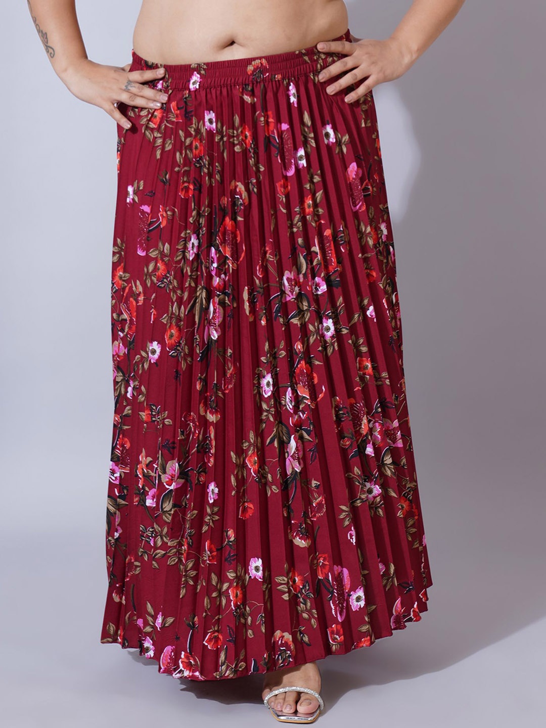 

U&F Beyond Women Plus Size Printed Flared Maxi Skirt, Red