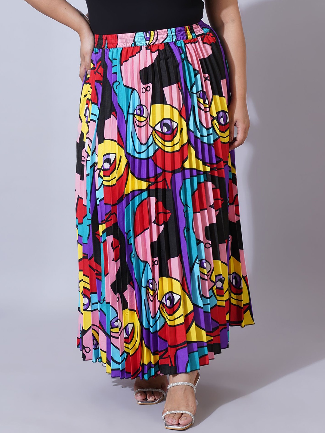 

U&F Beyond Women Printed Flared Maxi Skirts, Blue