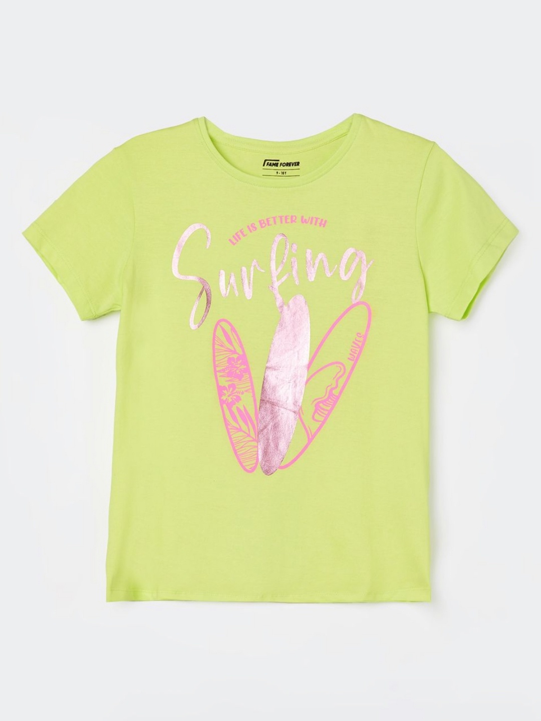 

Fame Forever by Lifestyle Girls Typography Printed Round Neck Cotton T-shirt, Yellow