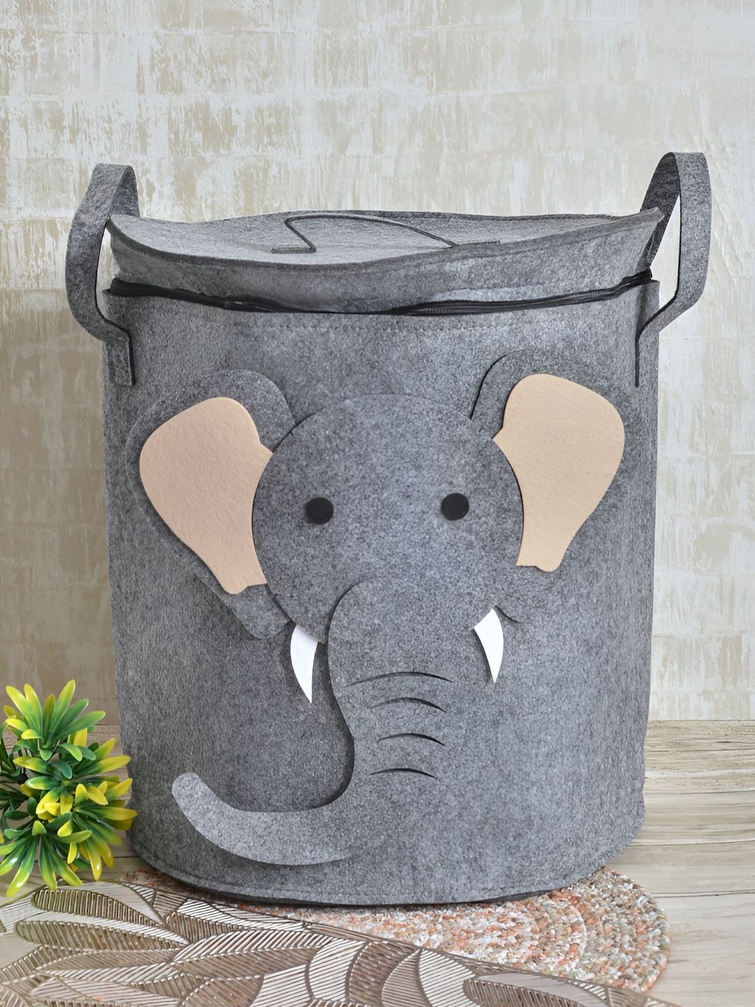 

FABINALIV Grey & Brown Canvas Reusable Multi Utility Organiser With Lid