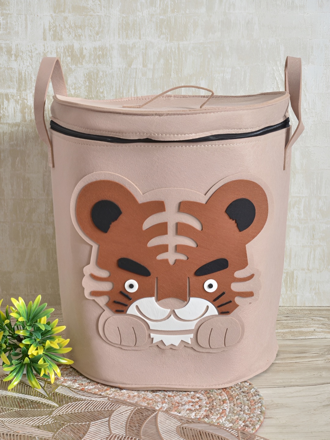 

FABINALIV Beige & Brown Printed Canvas Reusable Multi Utility Organiser With Lid