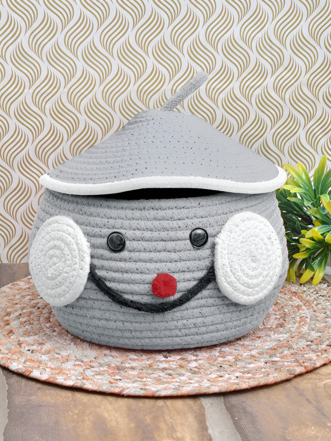 

FABINALIV Grey & White Cotton Reusable Multi Utility Organiser With Lid