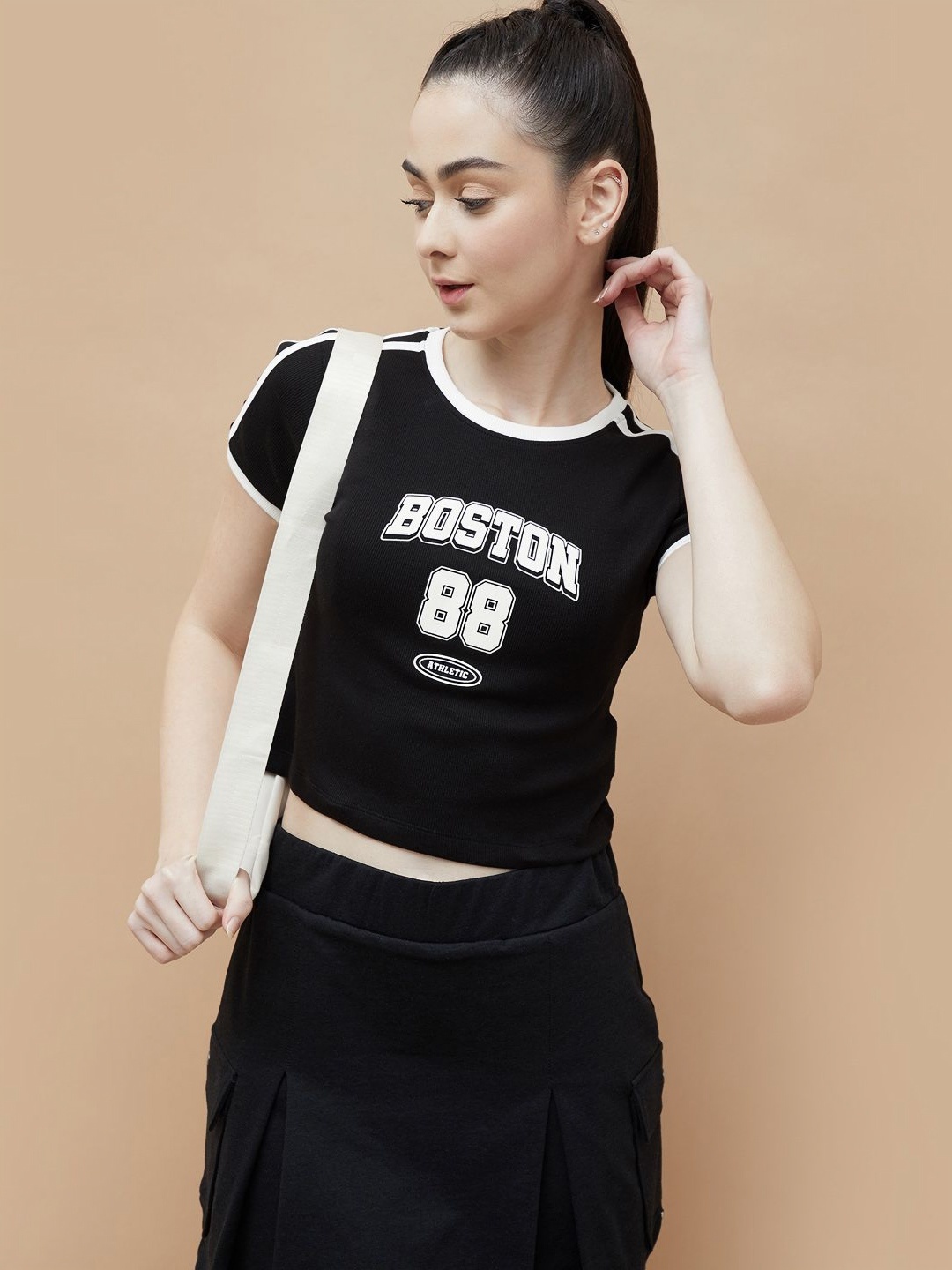 

Kappa Women Typography Printed Round Neck Cotton T-shirt, Black