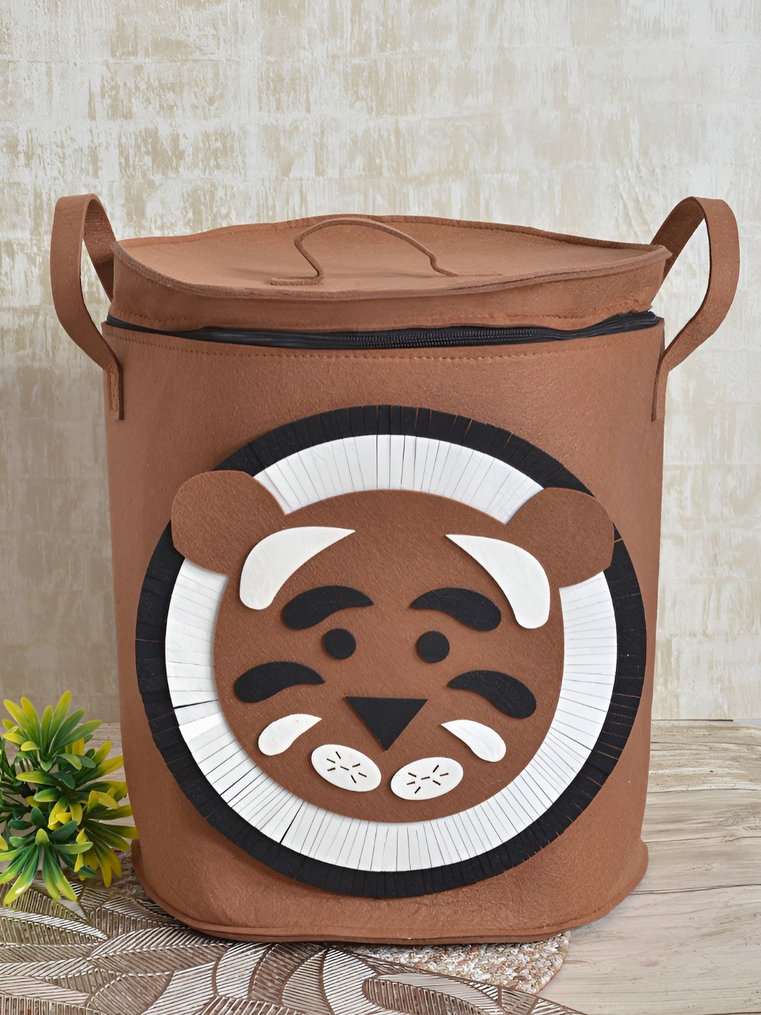 

FABINALIV Brown & White Printed Canvas Reusable Multi Utility Organiser With Lid