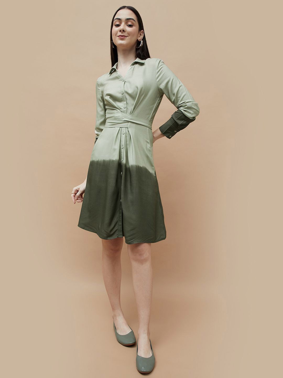 

Fame Forever by Lifestyle Women Tie and Dye Printed A-Line Dress, Olive