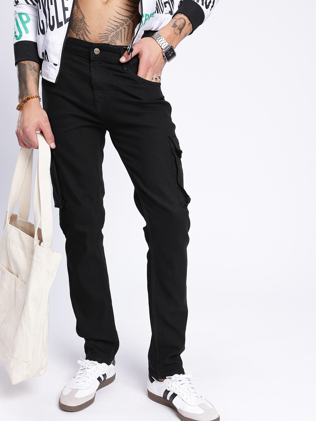 

glitchez Men Utility Vibe Cargo Straight Fit Jeans, Black