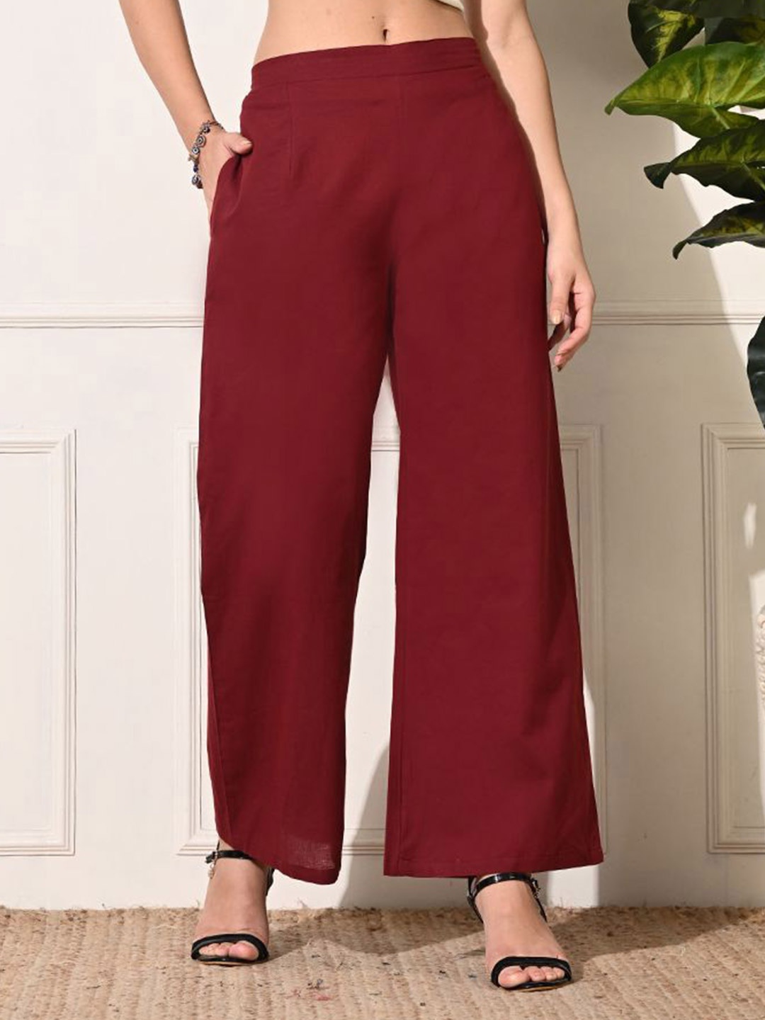 

DECKEDUP Women Cotton Ethnic Palazzos, Maroon