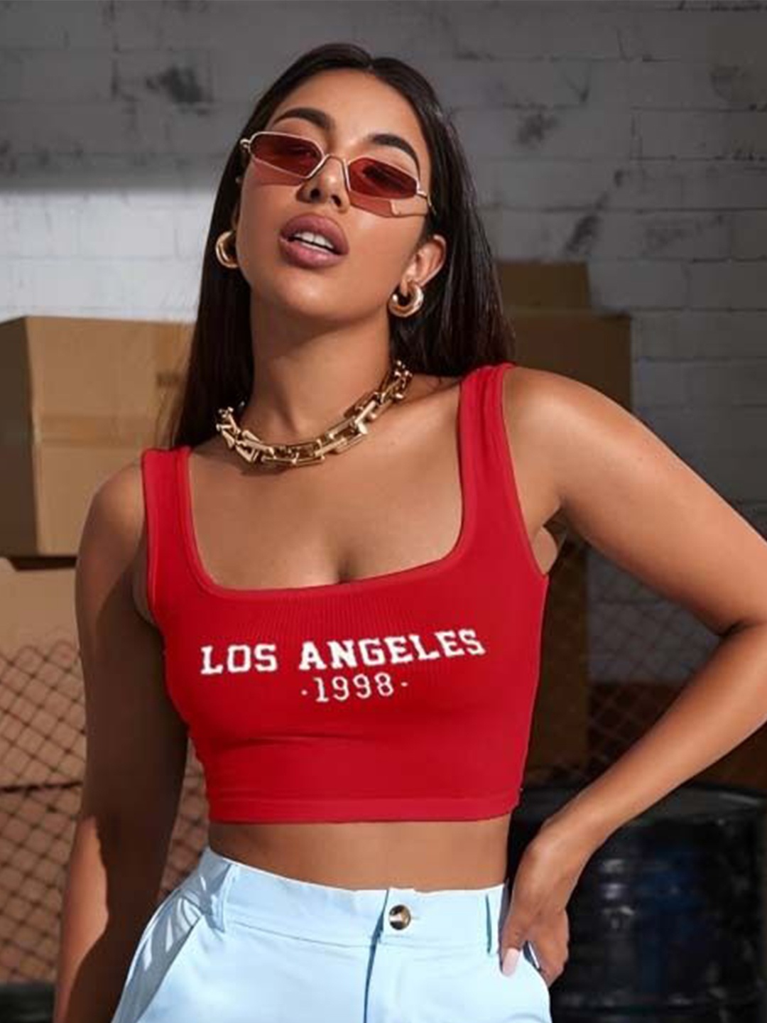 sollobell Women Cotton Bralette Crop Top, Red