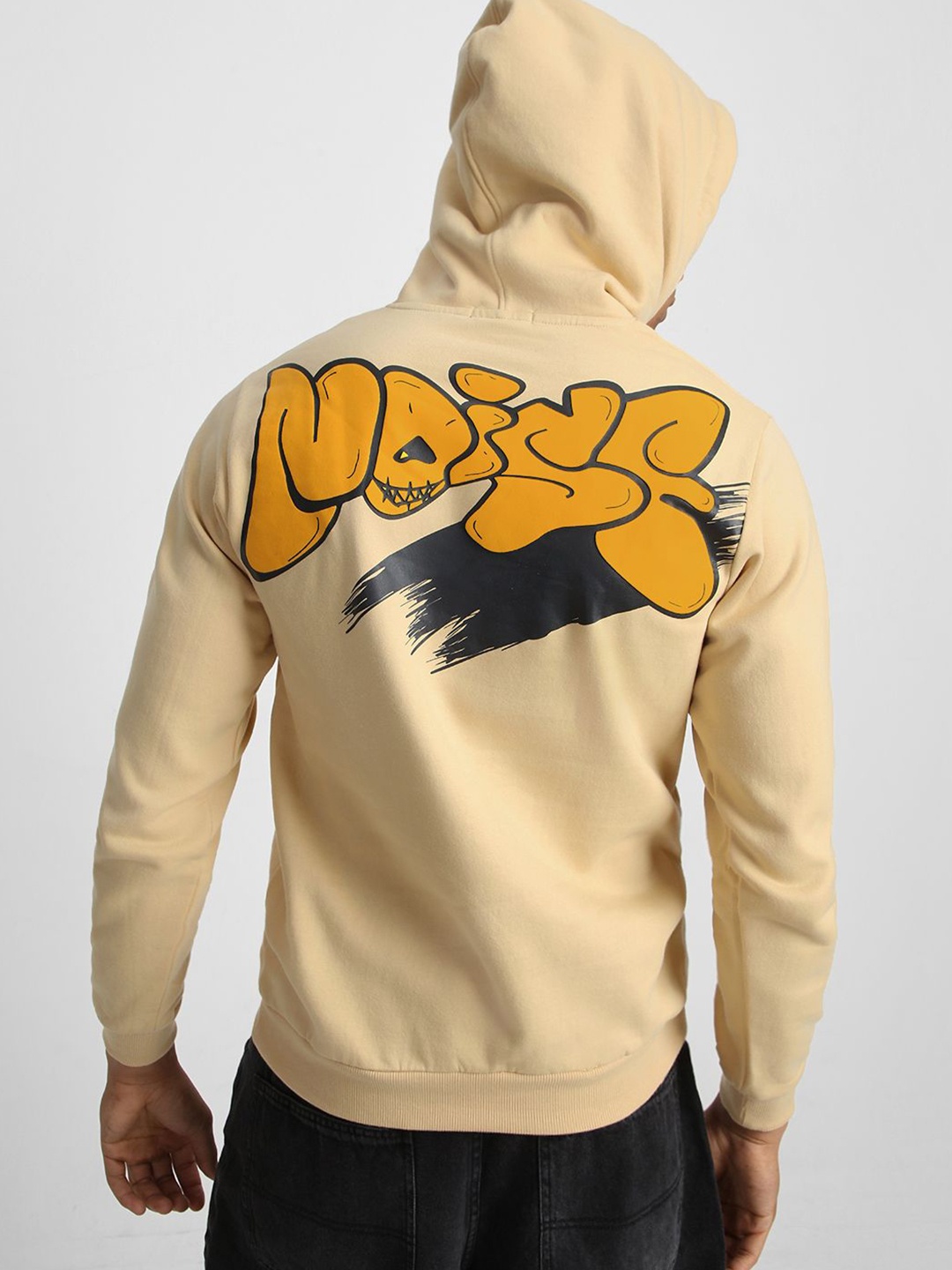 

VEIRDO Men Printed Hooded Sweatshirt, Beige