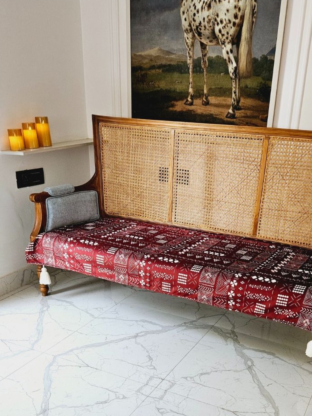 THROWPILLOW Maroon & White Ethnic Motifs Printed Sofa Cover