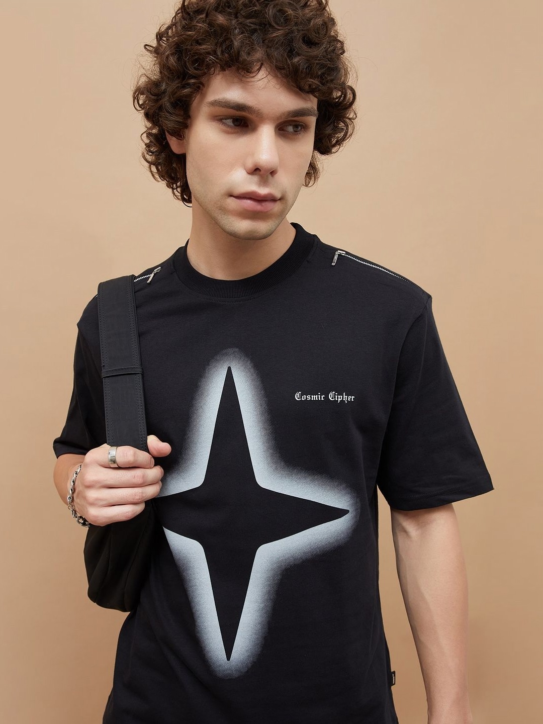 

Forca Men Graphic Printed Round Neck Cotton T-shirt, Black