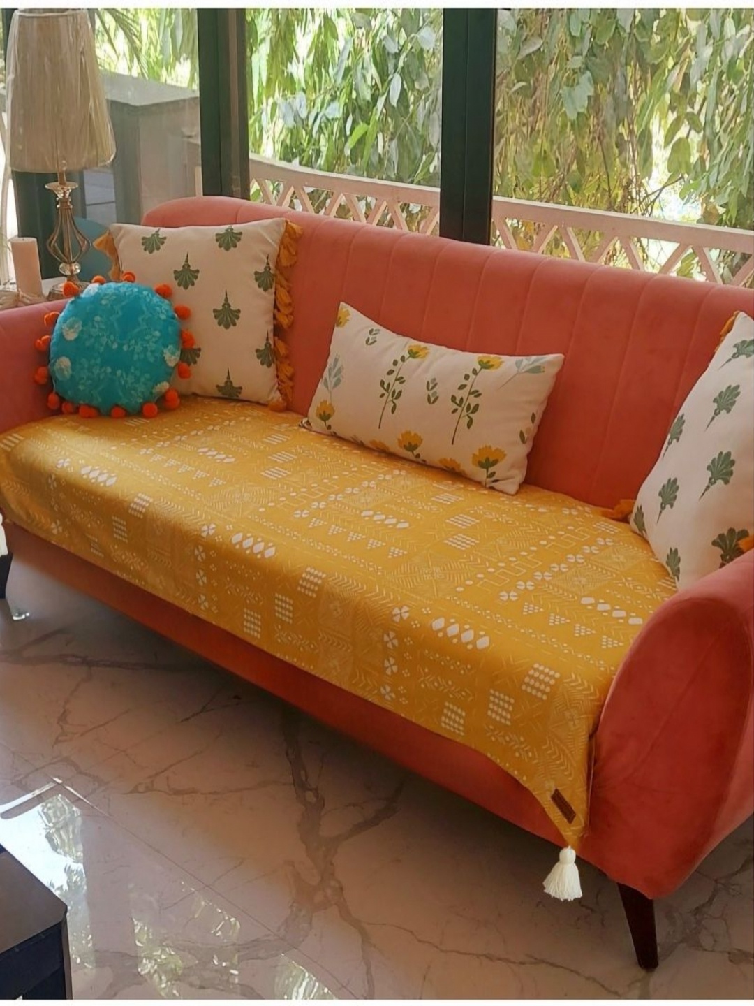 THROWPILLOW Mustard & White Abstract Printed Sofa Cover