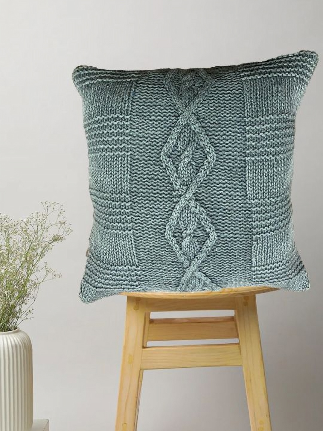 

SAJAVAT Grey Embroidered Cotton Square Cushion Cover