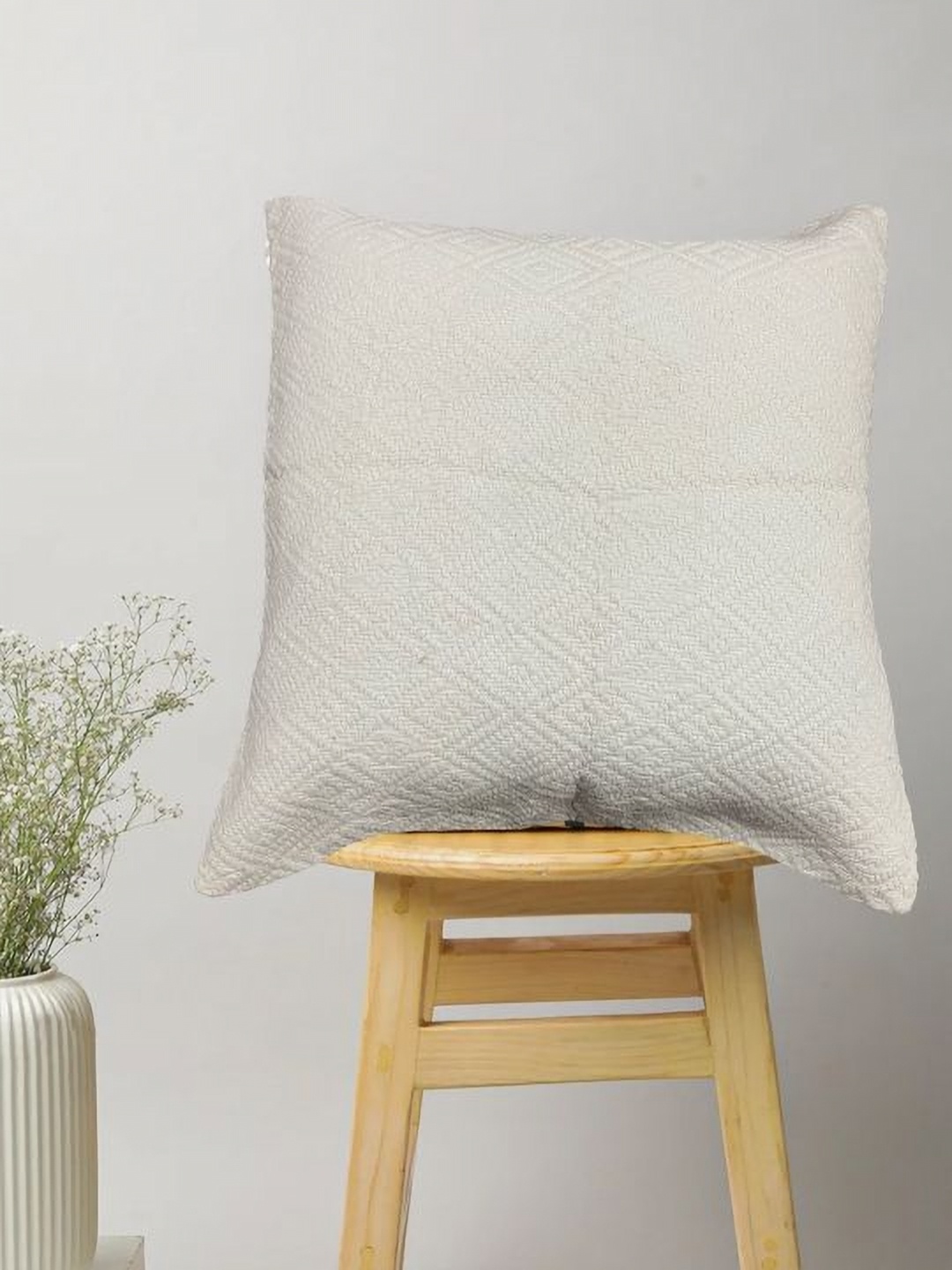 

SAJAVAT White Embroidered Cotton Square Cushion Cover